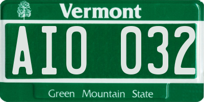 VT license plate AIO032