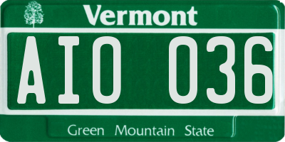 VT license plate AIO036