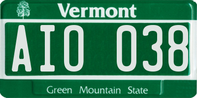 VT license plate AIO038
