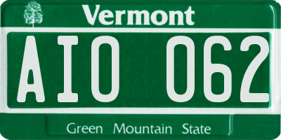 VT license plate AIO062