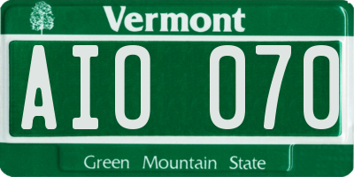 VT license plate AIO070