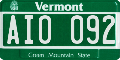 VT license plate AIO092