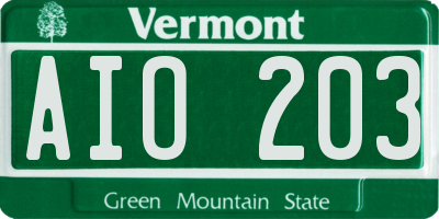 VT license plate AIO203