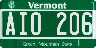VT license plate AIO206