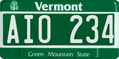 VT license plate AIO234