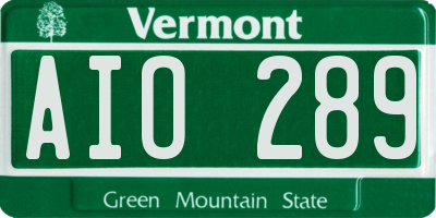 VT license plate AIO289