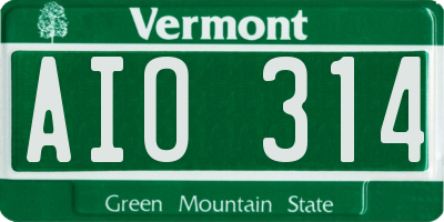 VT license plate AIO314