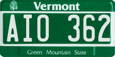 VT license plate AIO362