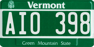 VT license plate AIO398