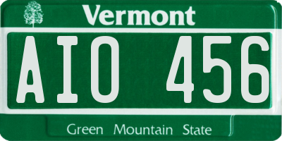VT license plate AIO456