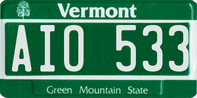 VT license plate AIO533