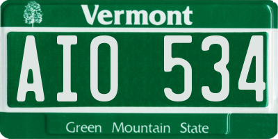 VT license plate AIO534