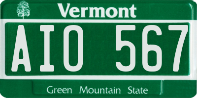 VT license plate AIO567