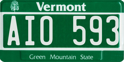VT license plate AIO593