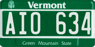 VT license plate AIO634