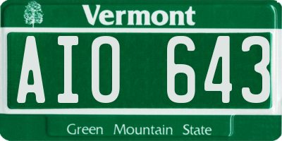 VT license plate AIO643