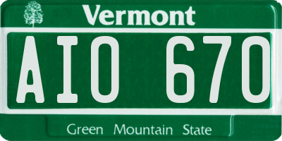 VT license plate AIO670