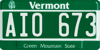 VT license plate AIO673