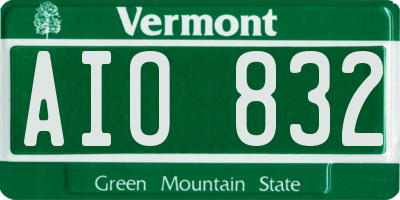 VT license plate AIO832