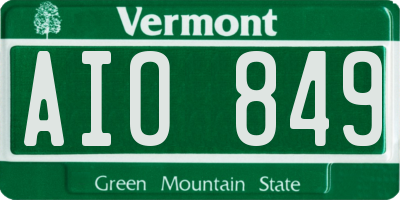 VT license plate AIO849
