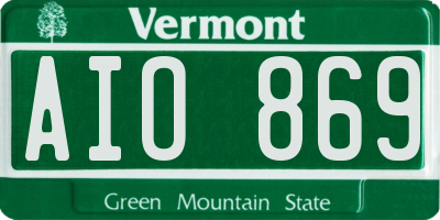 VT license plate AIO869
