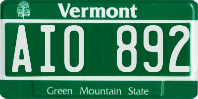 VT license plate AIO892