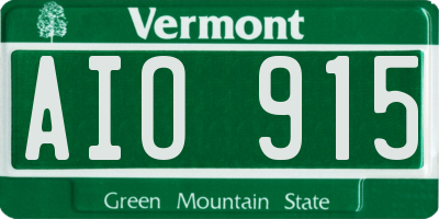 VT license plate AIO915