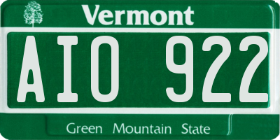 VT license plate AIO922