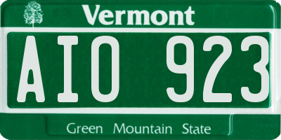 VT license plate AIO923