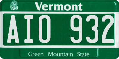 VT license plate AIO932
