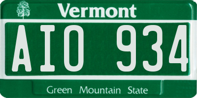 VT license plate AIO934
