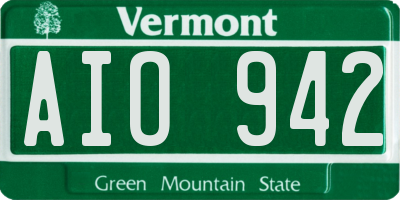VT license plate AIO942
