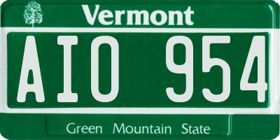 VT license plate AIO954