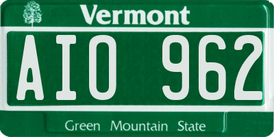 VT license plate AIO962