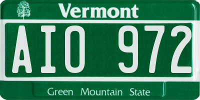 VT license plate AIO972