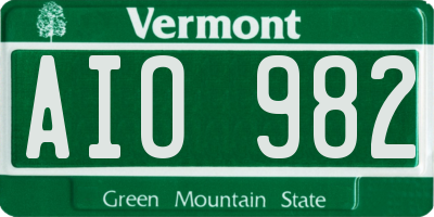 VT license plate AIO982