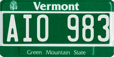 VT license plate AIO983
