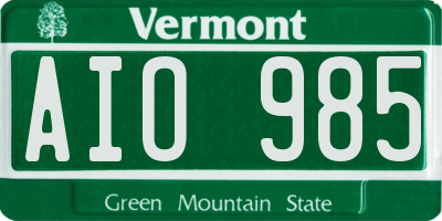 VT license plate AIO985