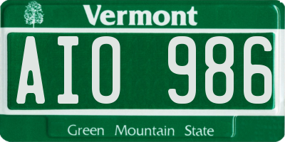 VT license plate AIO986