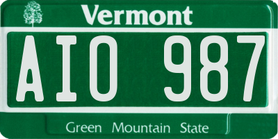 VT license plate AIO987