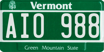 VT license plate AIO988