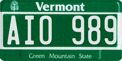 VT license plate AIO989