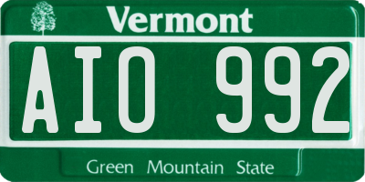 VT license plate AIO992