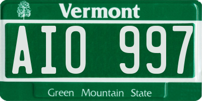 VT license plate AIO997