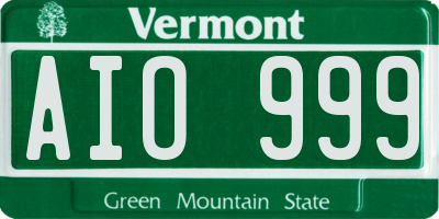 VT license plate AIO999
