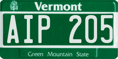 VT license plate AIP205
