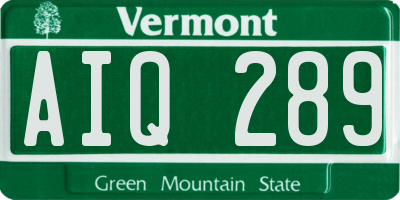 VT license plate AIQ289