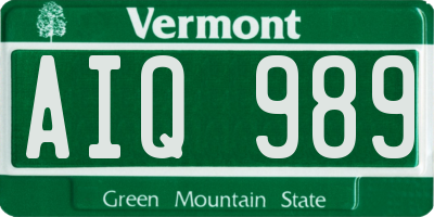 VT license plate AIQ989