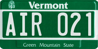 VT license plate AIR021