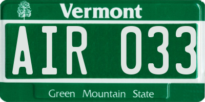 VT license plate AIR033
